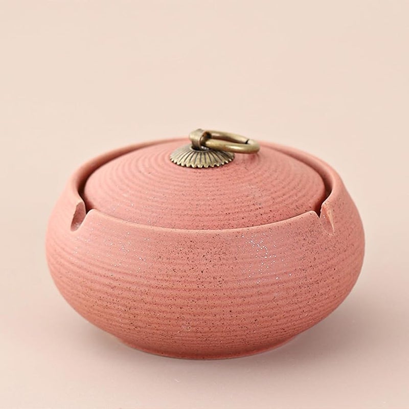 منفضة سجائر خزفية وردية مع غطاء مقاومة للرياح محمولة للاستخدام الداخلي والخارجي - Image 2